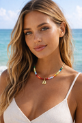 Rainbow Beaded Initial Necklace